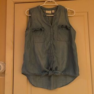 Chico's Blue Sleeveless Blouse with Tie-Front